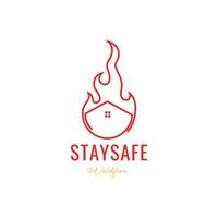 stay save home house fire flame minimalist line logo design icon vector illustration