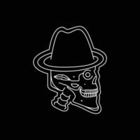 Arte cráneo cráneo cráneo huesos sombrero mínimo línea oscuro sencillo logo diseño vector