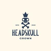 skull cranium brainpan cross bones crown king vintage simple logo design vector