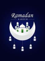 Ramadan special greeting card design, Islamic design with realistic background of lanterns vector