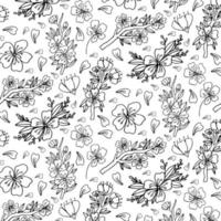 Seamless pattern with black sakura flowers on a white vector