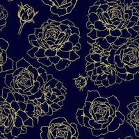 seamless background with roses in gold and cobalt colors, option for packaging, wallpaper, textile and background. vector repeating pattern