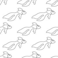 Seamless pattern with fish illustration in line art style on white background vector