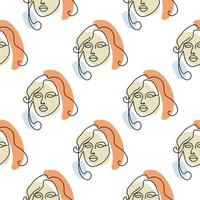 Seamless pattern with illustration woman face in a line art style on a white background vector