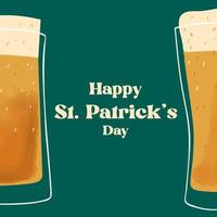 Happy St.Patrick s day text on stylized mug of beer illustration on green background vector