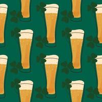 Seamless pattern with illustration stylized mug of beer on green background for St.Patrick holiday vector