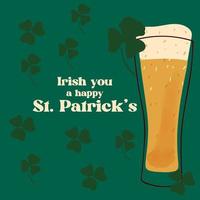 Happy St.Patrick s day text on stylized mug of beer illustration on green background vector