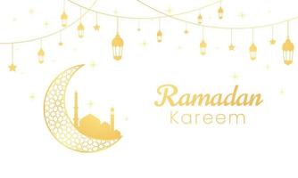 Ramadan luxury background. Islamic background with a combination of shining gold lanterns, crescent moon and mosque, suitable for posters, banners, greeting cards and more vector