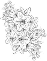 Illustration bellflower drawing, bellflower vector illustration of a beautiful flower bouquet, a hand-drawn coloring book of artistic, blossom flowers carnations engraved ink art tattoo design.