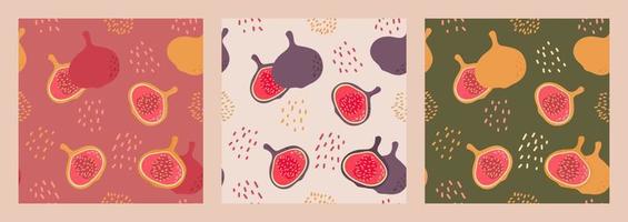 A set of seamless patterns with figs painted on different craft tones and different colors. Perfect as wallpaper on the wall in a cafe, wrapping a package of wine or port wine vector