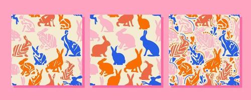 Happy Easter seamless pattern with bunnies. 3 types of design simple, textured and doodle style.  Enjoy the variety of styles and start using in your projects. vector