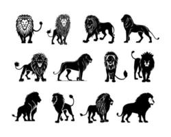 Lion king silhouette black logo animals silhouettes icons set hand drawn lion head face silhouette vector illustration