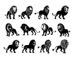 león Rey silueta negro logo animales siluetas íconos conjunto mano dibujado león cabeza cara silueta vector ilustración