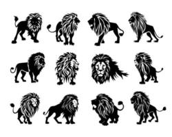 león Rey silueta negro logo animales siluetas íconos conjunto mano dibujado león cabeza cara silueta vector ilustración