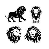 Lion head face logo set silhouette black icon tattoo mascot hand drawn lion king silhouette animal vector illustration