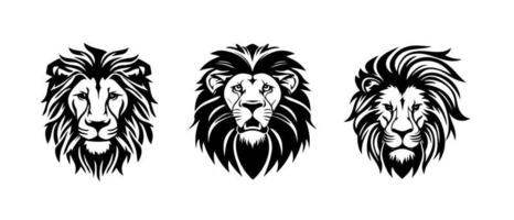 Lion head face logo set silhouette black icon tattoo mascot hand drawn lion king silhouette animal vector illustration