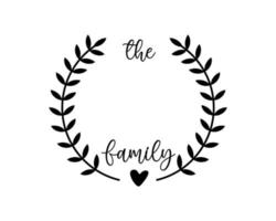 Hand lettering Family name monogram split monogram the family welcome home sign wedding floral ornament wreath border frame greeting card invitation vector