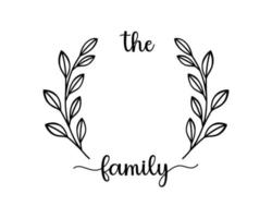 Hand lettering Family name monogram split monogram the family welcome home sign wedding floral ornament wreath border frame greeting card invitation vector