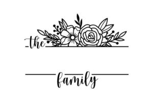 Hand lettering Family name monogram split monogram the family welcome home sign wedding floral ornament wreath border frame greeting card invitation vector