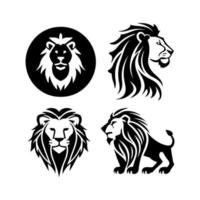 león cabeza cara logo conjunto silueta negro icono tatuaje mascota mano dibujado león Rey silueta animal vector ilustración