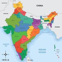 India Country Map with Surrounding Borders vector