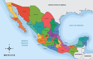 mexico país mapa con rodeando fronteras vector