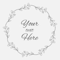 Hand drawn floral wreath frame minimal design vector