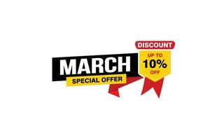 10 Percent MARCH discount offer, clearance, promotion banner layout with sticker style. vector