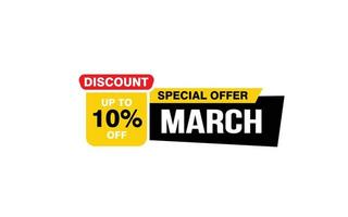 10 Percent MARCH discount offer, clearance, promotion banner layout with sticker style. vector