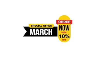 10 Percent MARCH discount offer, clearance, promotion banner layout with sticker style. vector