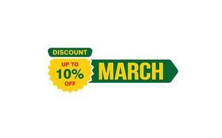 10 Percent MARCH discount offer, clearance, promotion banner layout with sticker style. vector