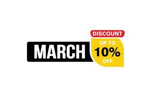 10 Percent MARCH discount offer, clearance, promotion banner layout with sticker style. vector