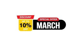 10 Percent MARCH discount offer, clearance, promotion banner layout with sticker style. vector