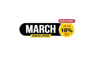 10 Percent MARCH discount offer, clearance, promotion banner layout with sticker style. vector