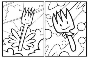 Kawaii fork cartoon coloring pages vector