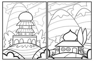 Funny mosque cartoon coloring pages vector