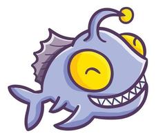 Funny and scary deep sea fish smiling happily. vector