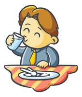 Cute and funny male businessman eating and drinking vector