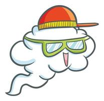 Funny and cool cartoon cloud flying happily wearing a red hat vector