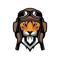 Tiger Pilot Mascot Logo Design Vector