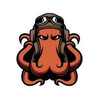 Octopus Pilot Mascot Logo Design Vector