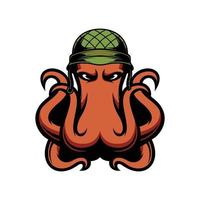 Octopus Soldier Mascot Logo Design Vector