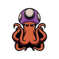 Octopus Mushroom Hat Mascot Logo Design Vector