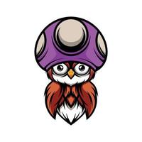 Owl Mushroom Hat Mascot Logo Design Vector