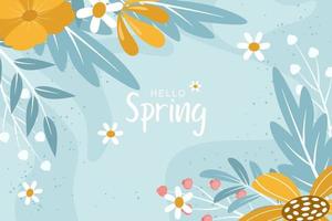 Beautiful spring background with hand drawn flowers vector