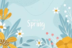 Beautiful spring background with hand drawn flowers vector