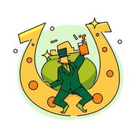 St.Patrick 's Day. Leprechaun with a pot of gold coins. Traditional national character of Irish folklore. Element of the set of leprechauns 04. Festive collection. Isolated on white background vector