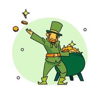 St.Patrick 's Day. Leprechaun with a pot of gold coins. Traditional national character of Irish folklore. Element of the set of leprechauns 04. Festive collection. Isolated on white background vector