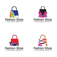 Female woman lady girl high heel shoe shopping bag store logo design vector