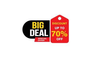 70 Percent BIG DEAL offer, clearance, promotion banner layout with sticker style. vector